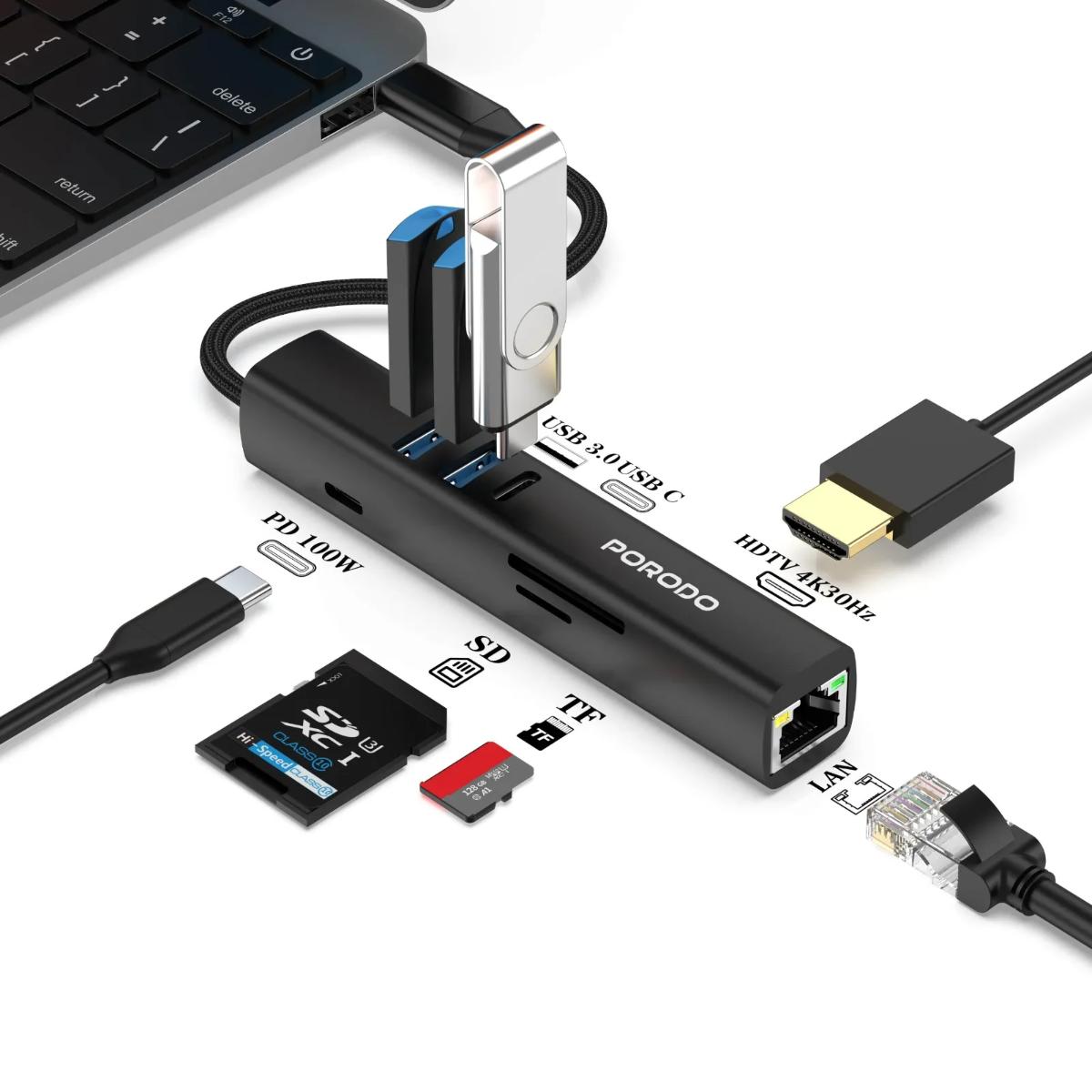 Porodo 8-in-1 Multi-Port USB-C Hub