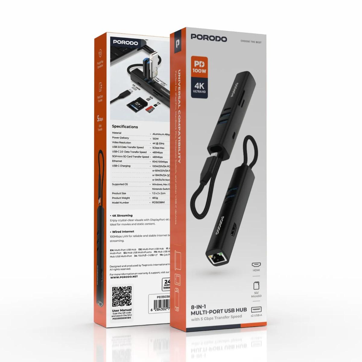 Porodo 8-in-1 Multi-Port USB-C Hub