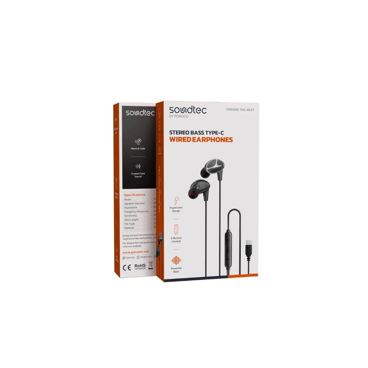 Porodo Bass Type-C Wired Earphones