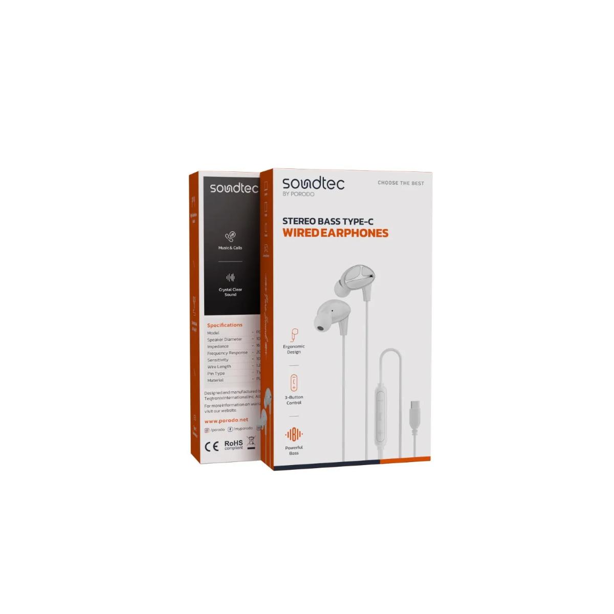 Porodo Bass Type-C Wired Earphones