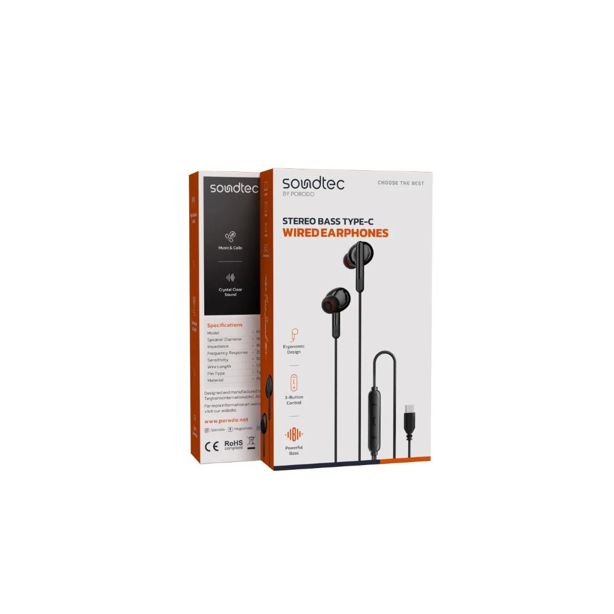 Porodo  Bass Type-C Wired Earphones