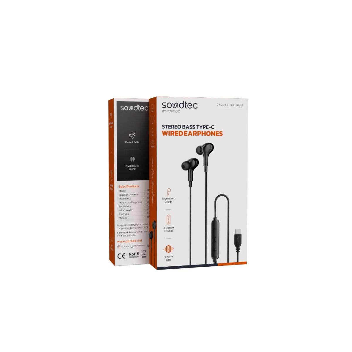 Porodo  Bass Type-C Wired Earphones