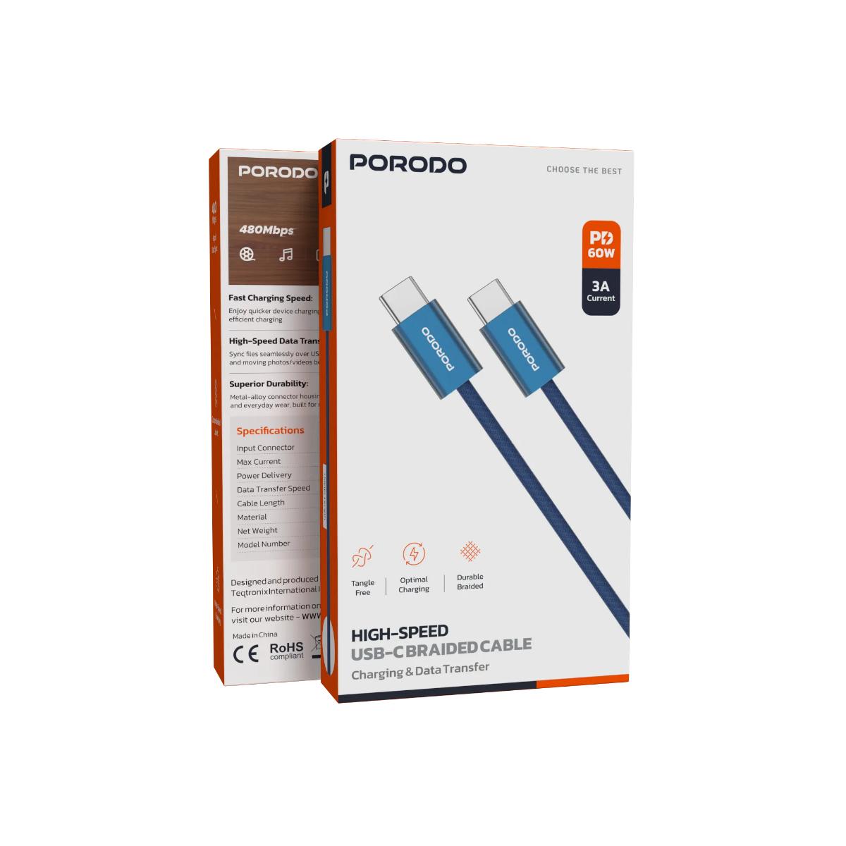 Porodo High-Speed USB-C Braided Cable