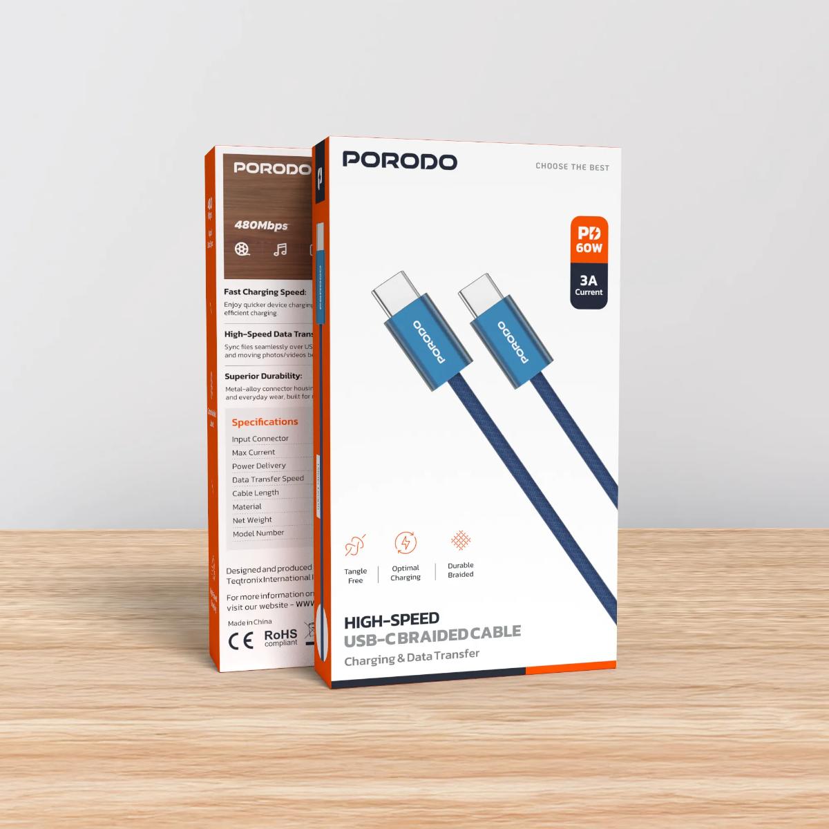 Porodo High-Speed USB-C Braided Cable