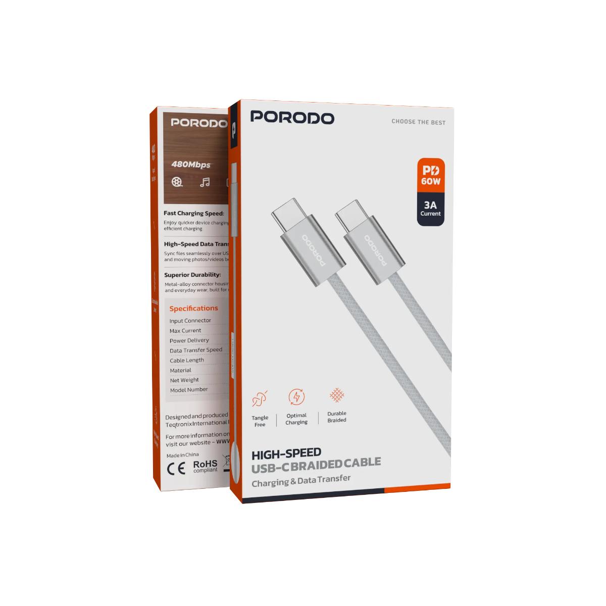 Porodo High-Speed USB-C Braided Cable