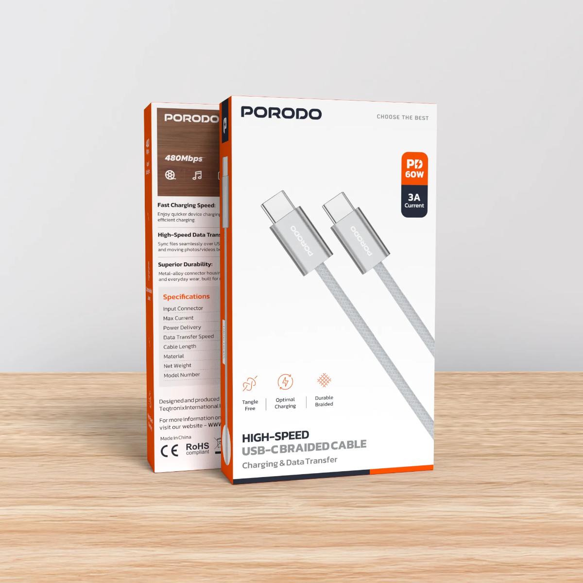 Porodo High-Speed USB-C Braided Cable