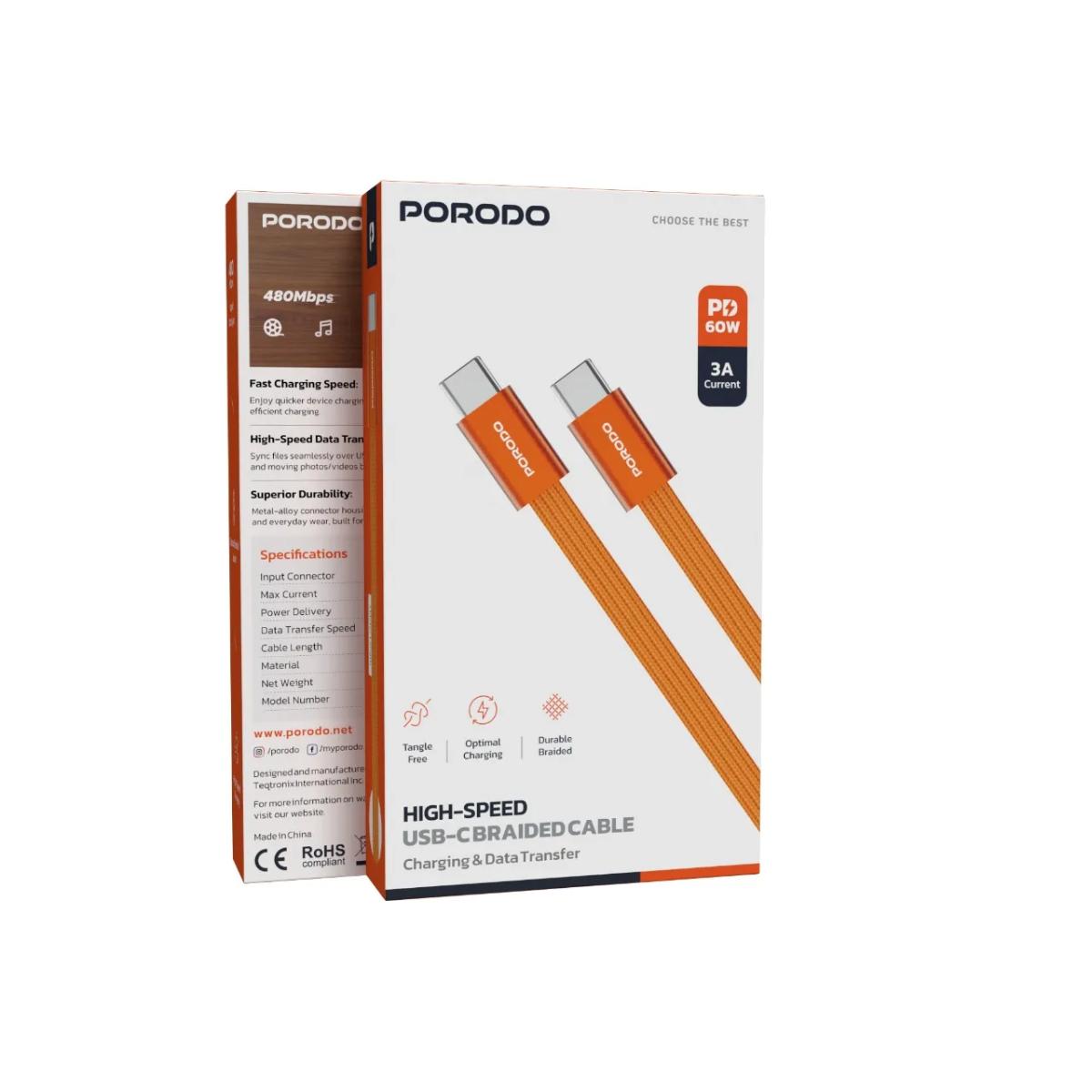 Porodo 60W USB-C to USB-C Braided Cable