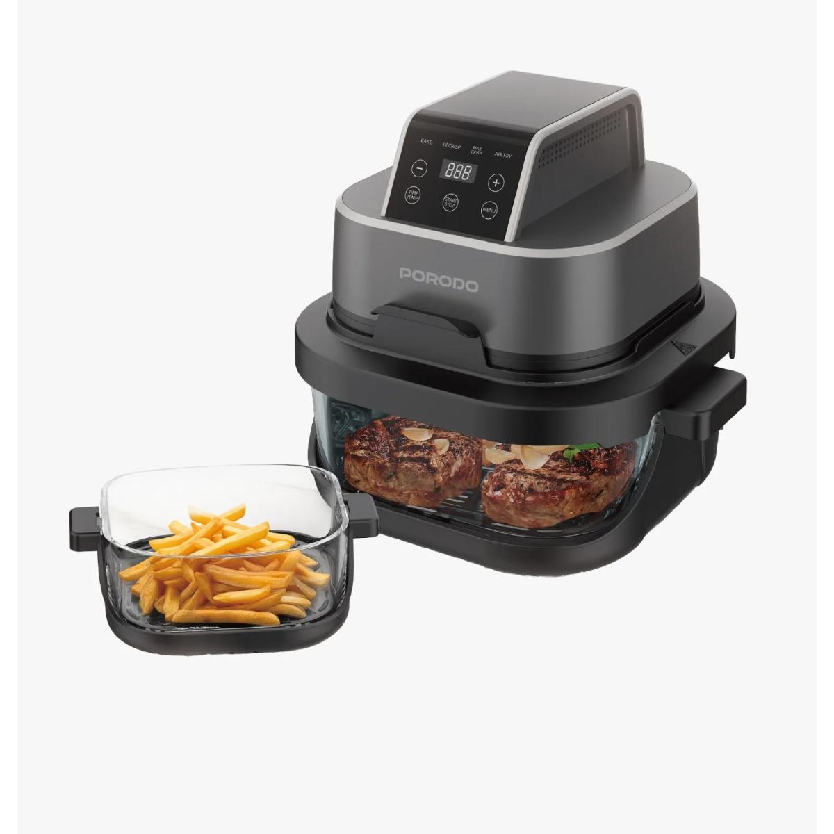 Porodo  4 in 1 Dual-Pot Glass Air Fryer