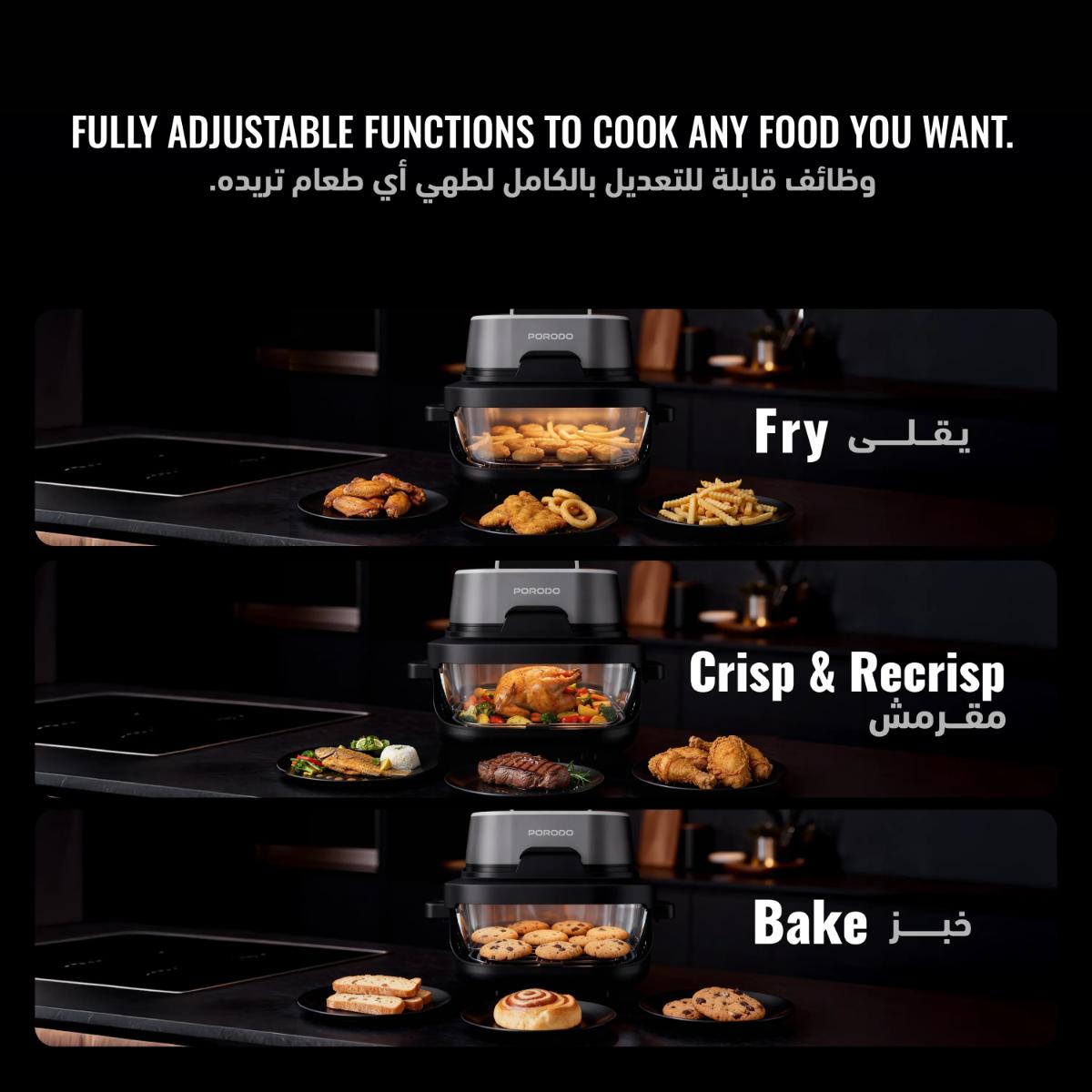 Porodo  4 in 1 Dual-Pot Glass Air Fryer