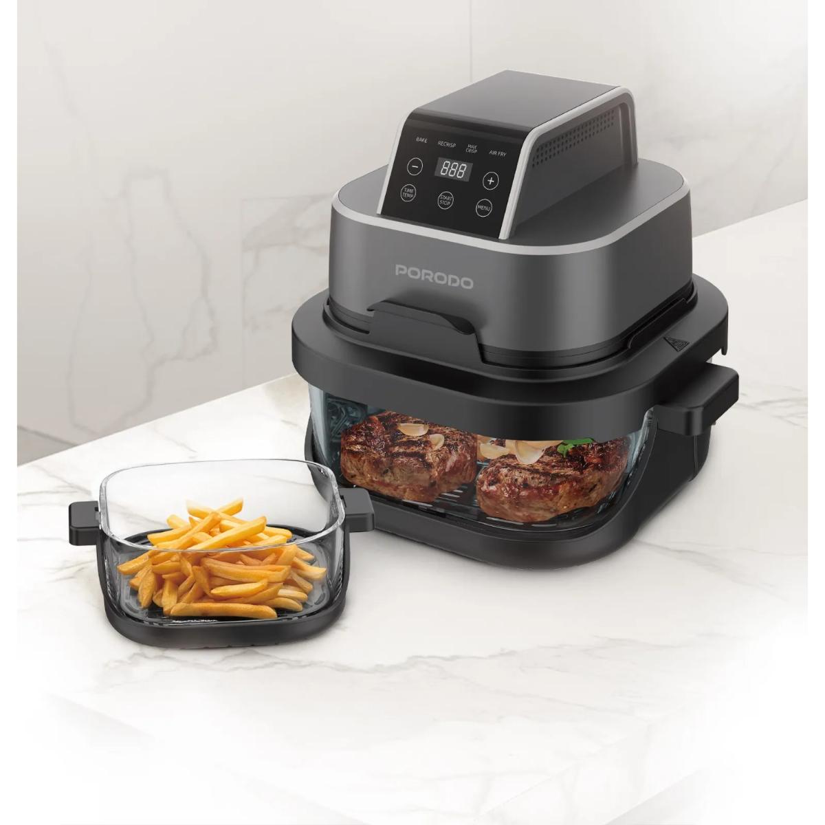 Porodo  4 in 1 Dual-Pot Glass Air Fryer