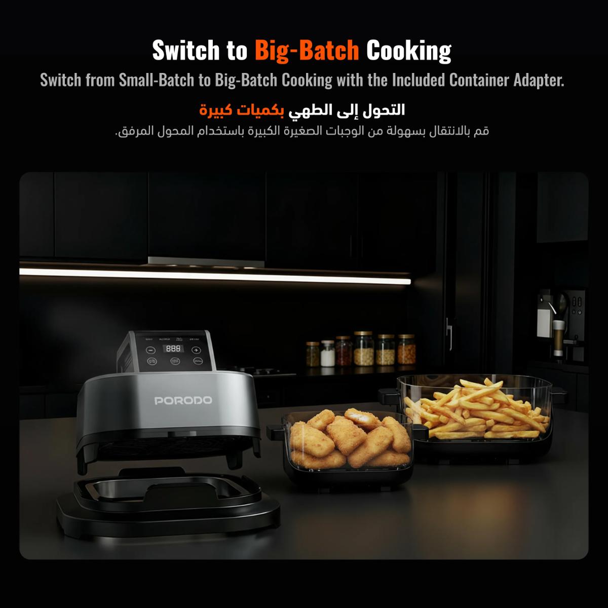 Porodo  4 in 1 Dual-Pot Glass Air Fryer