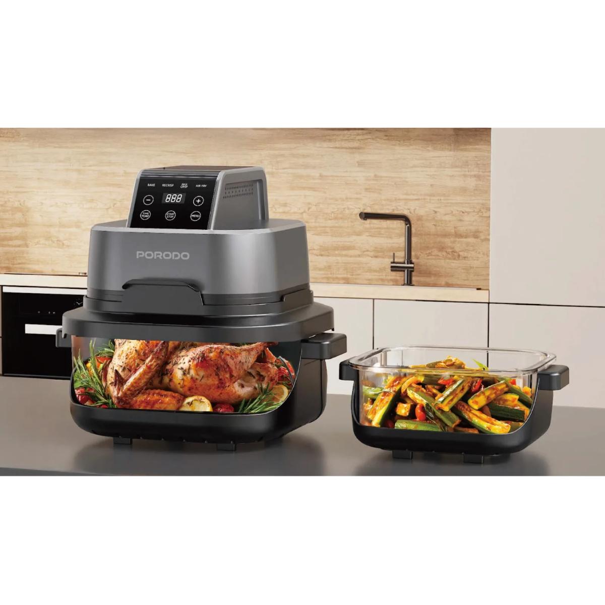 Porodo  4 in 1 Dual-Pot Glass Air Fryer