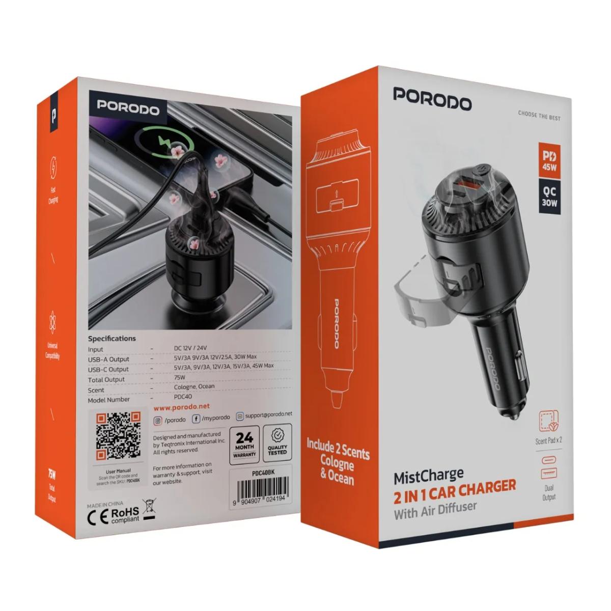 Porodo Mist Charge 2 IN 1 Car Charger