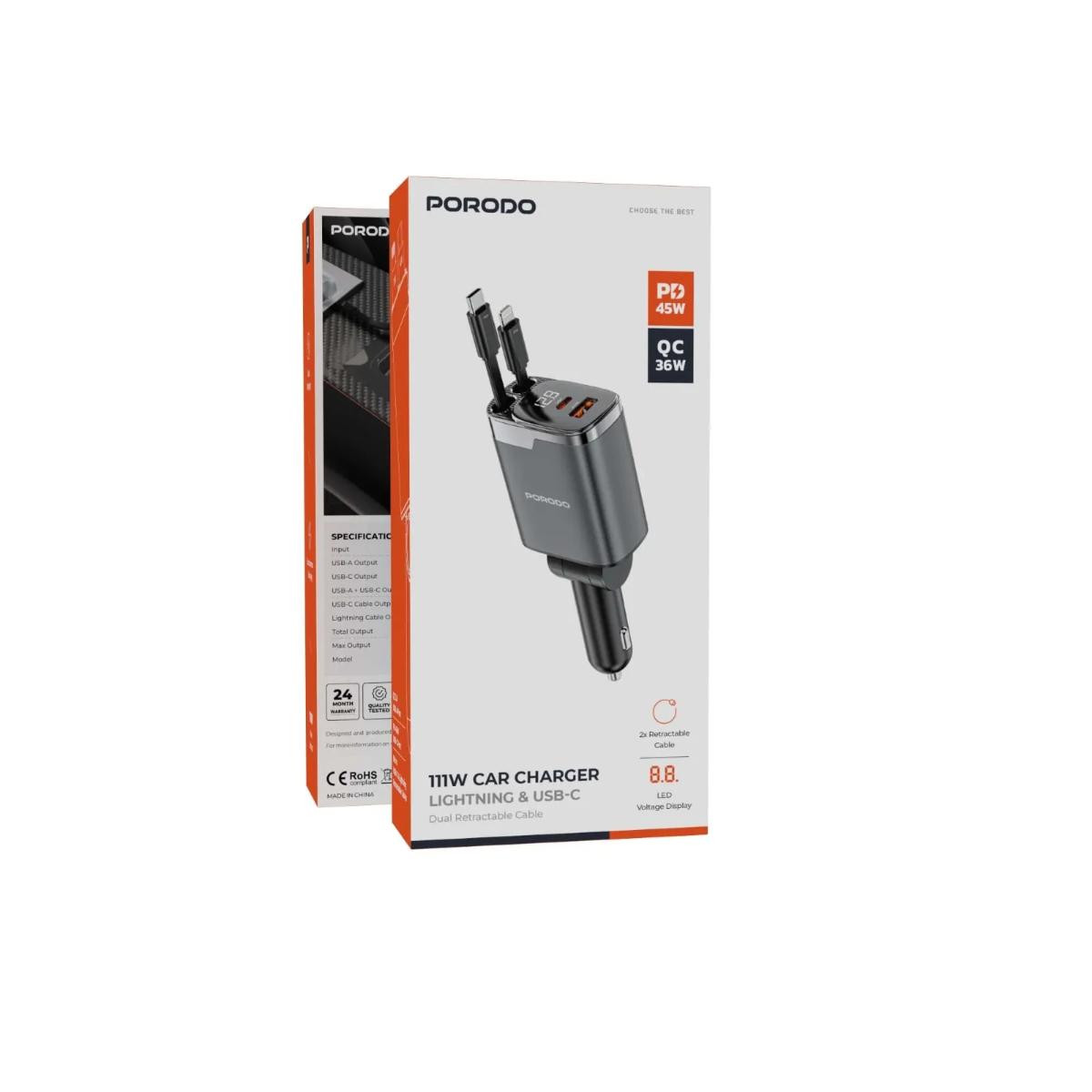 Porodo 111W Car Charger Lightning & Type-C