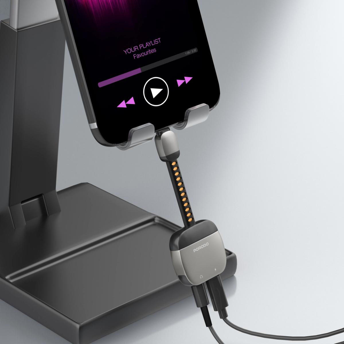 Porodo 2-in-1 Lightning to 3.5mm Aux Audio