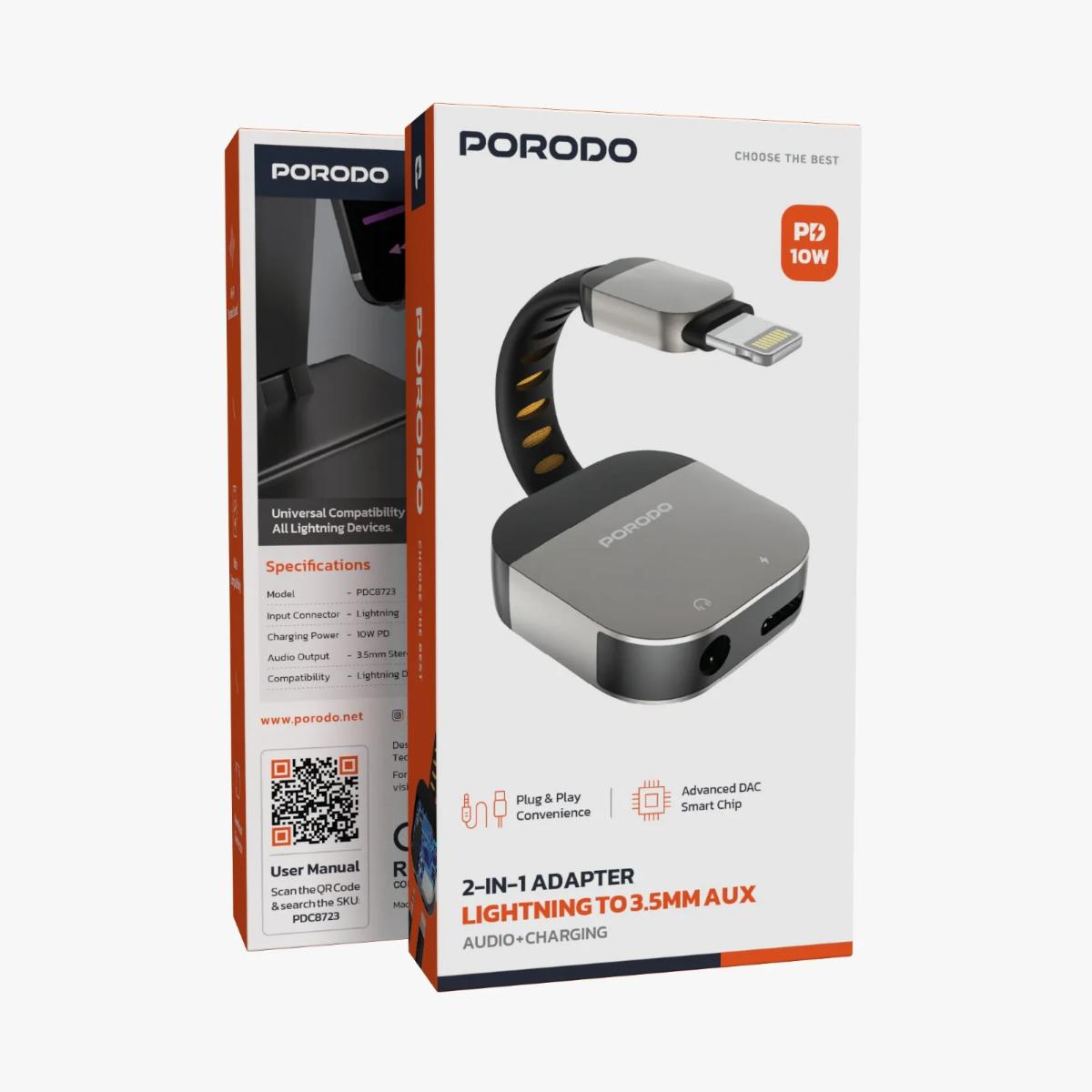Porodo 2-in-1 Lightning to 3.5mm Aux Audio