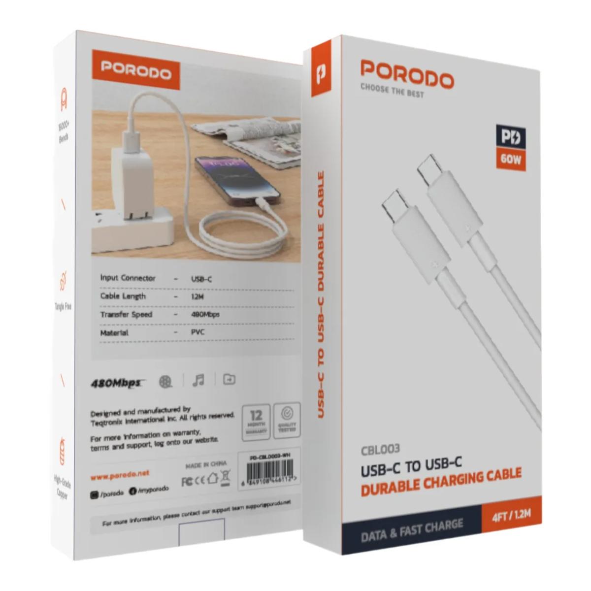 Porodo USB-C to USB-C Durable Charging Cable