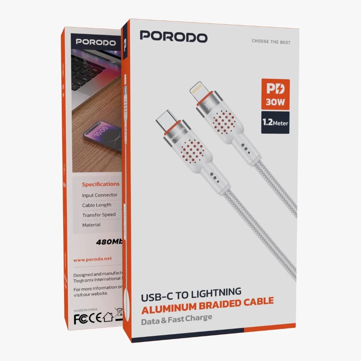 Porodo USB-C to Lightning Aluminum Braided Cable