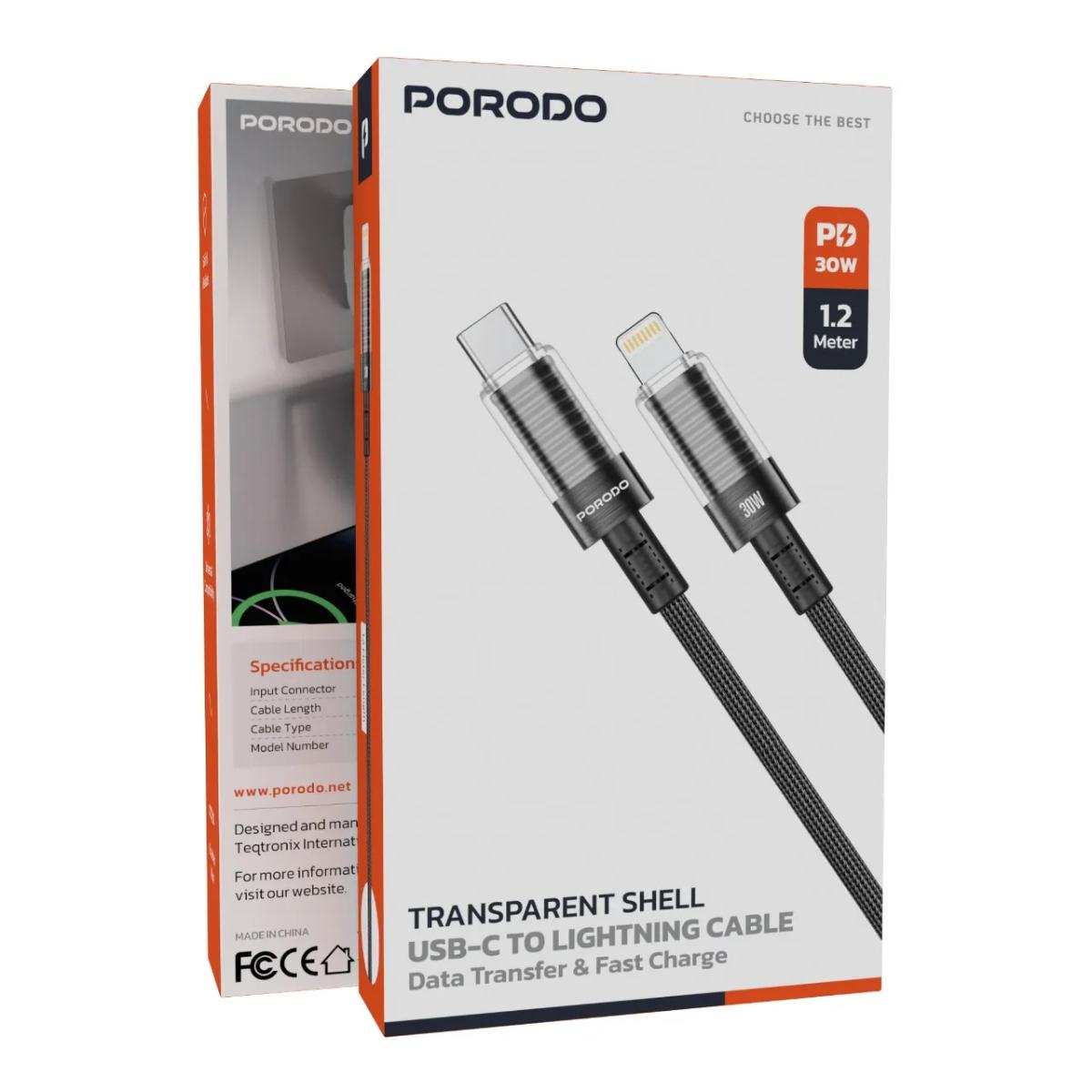 Porodo Transparent Shell USB-C To Lightning Cable