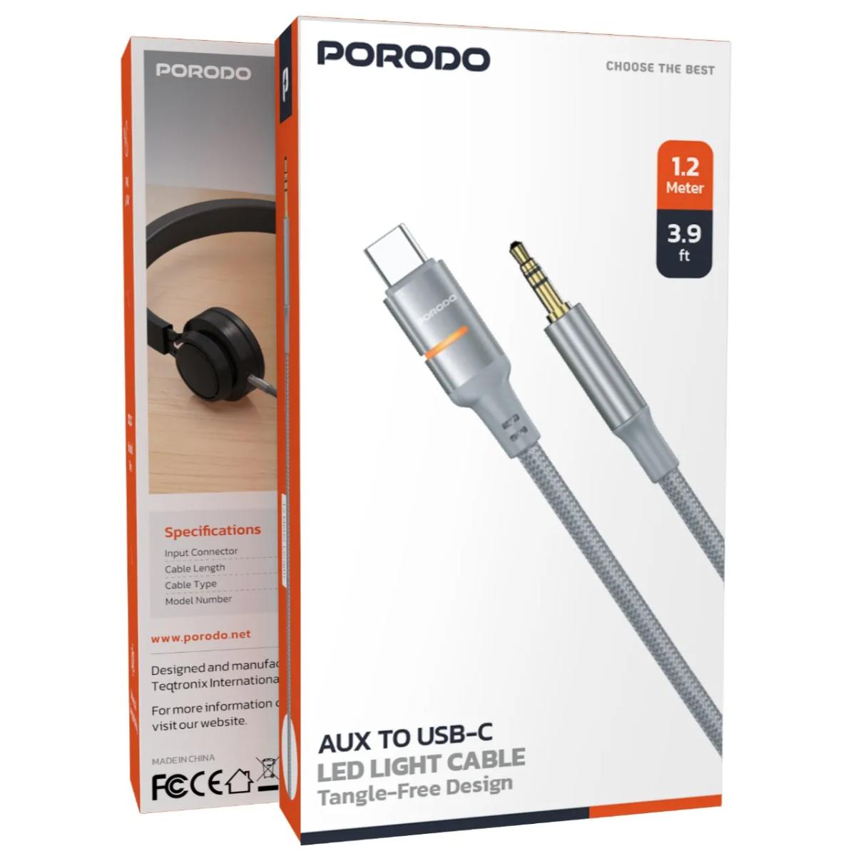 Porodo AUX To Type-C  LED Light Cable