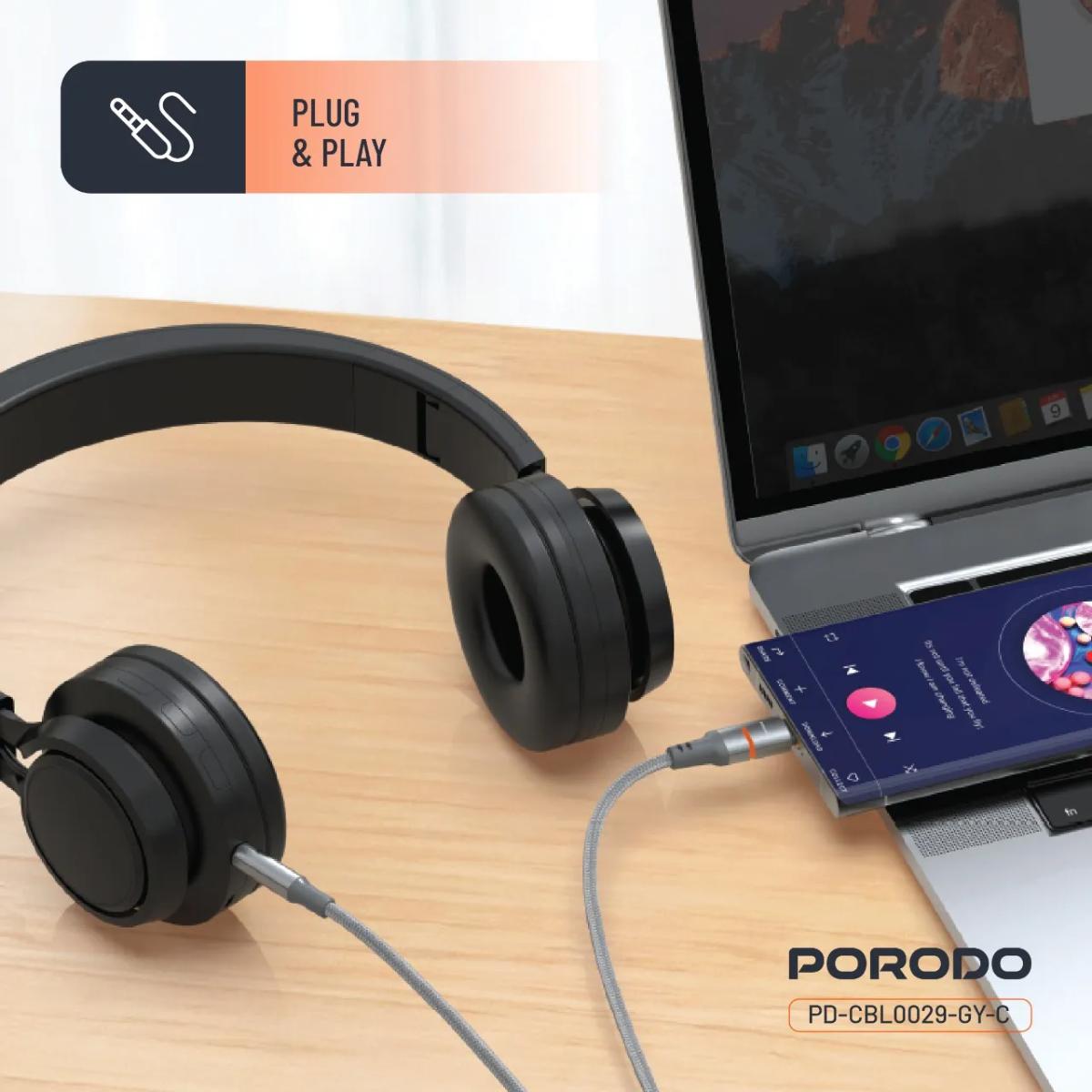Porodo AUX To Type-C  LED Light Cable