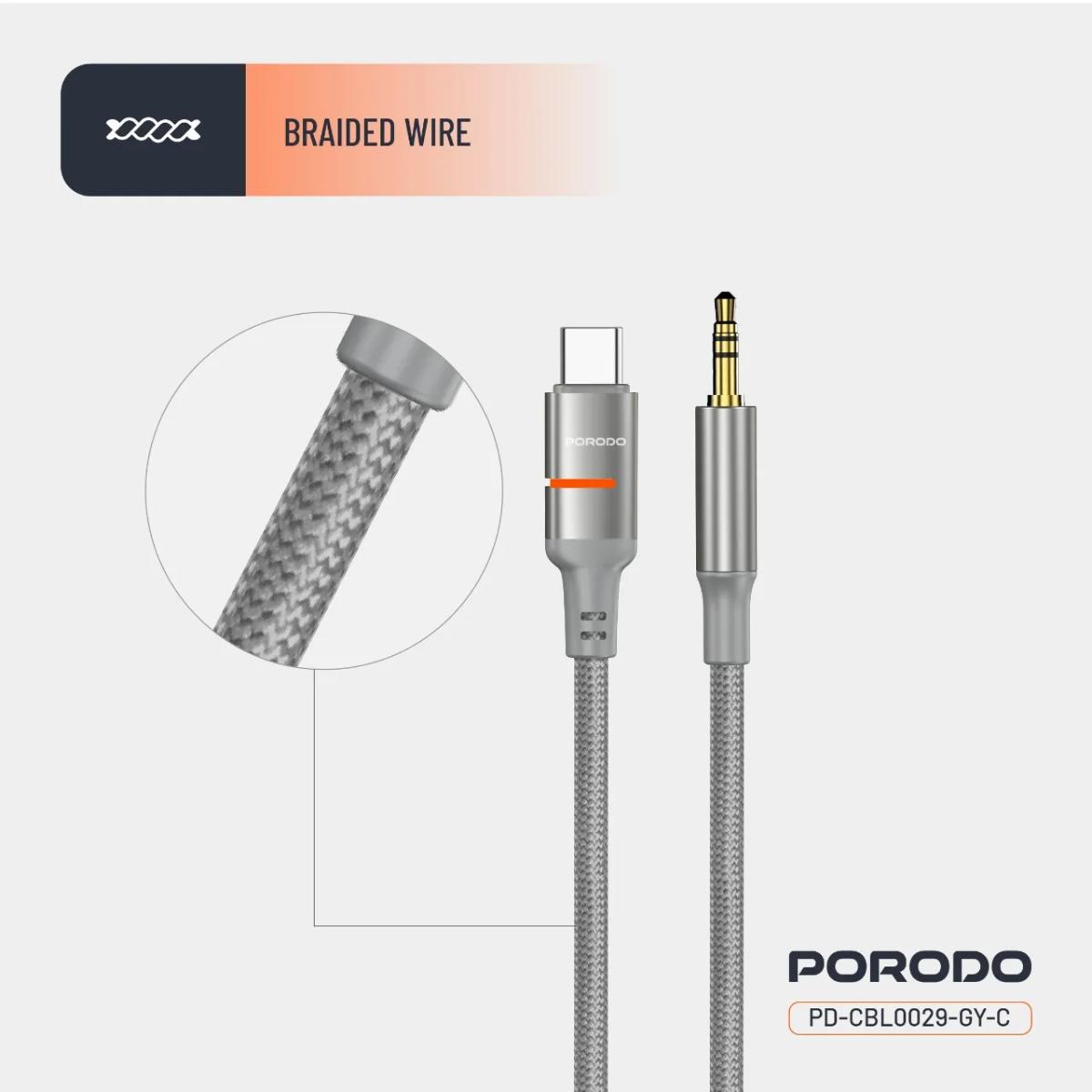 Porodo AUX To Type-C  LED Light Cable