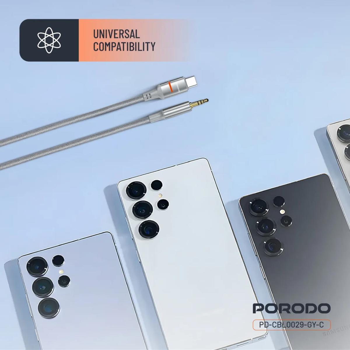 Porodo AUX To Type-C  LED Light Cable