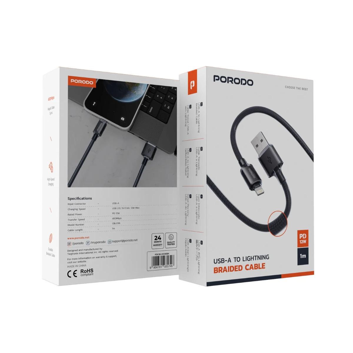 Porodo USB-A To Lightning Braided Cable