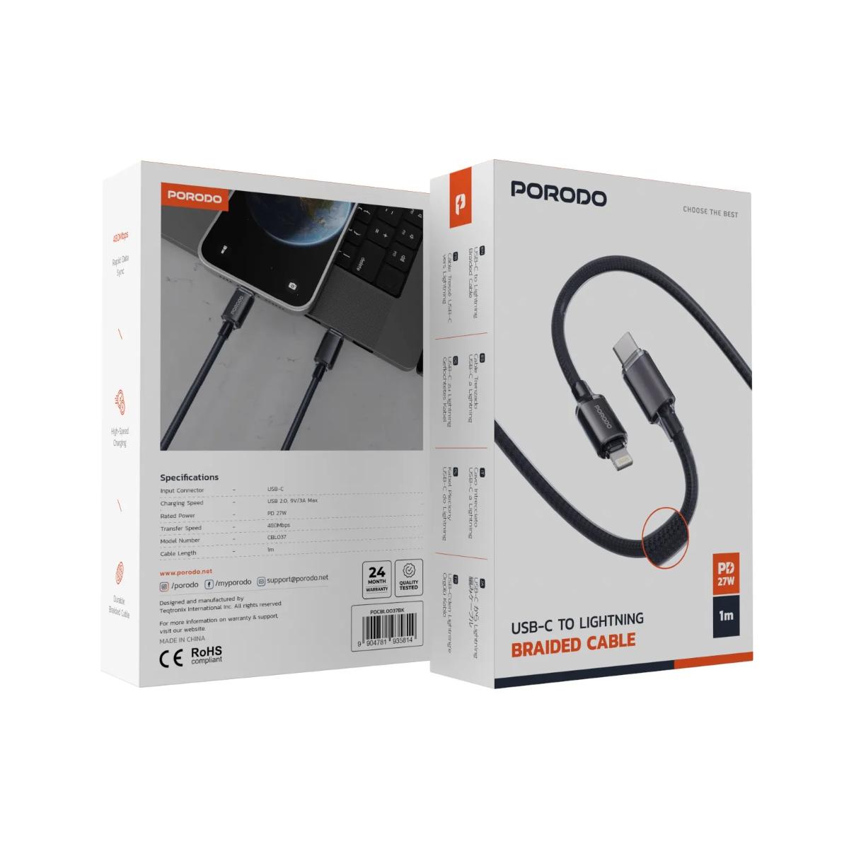 Porodo USB-C to Lightning Braided Cable