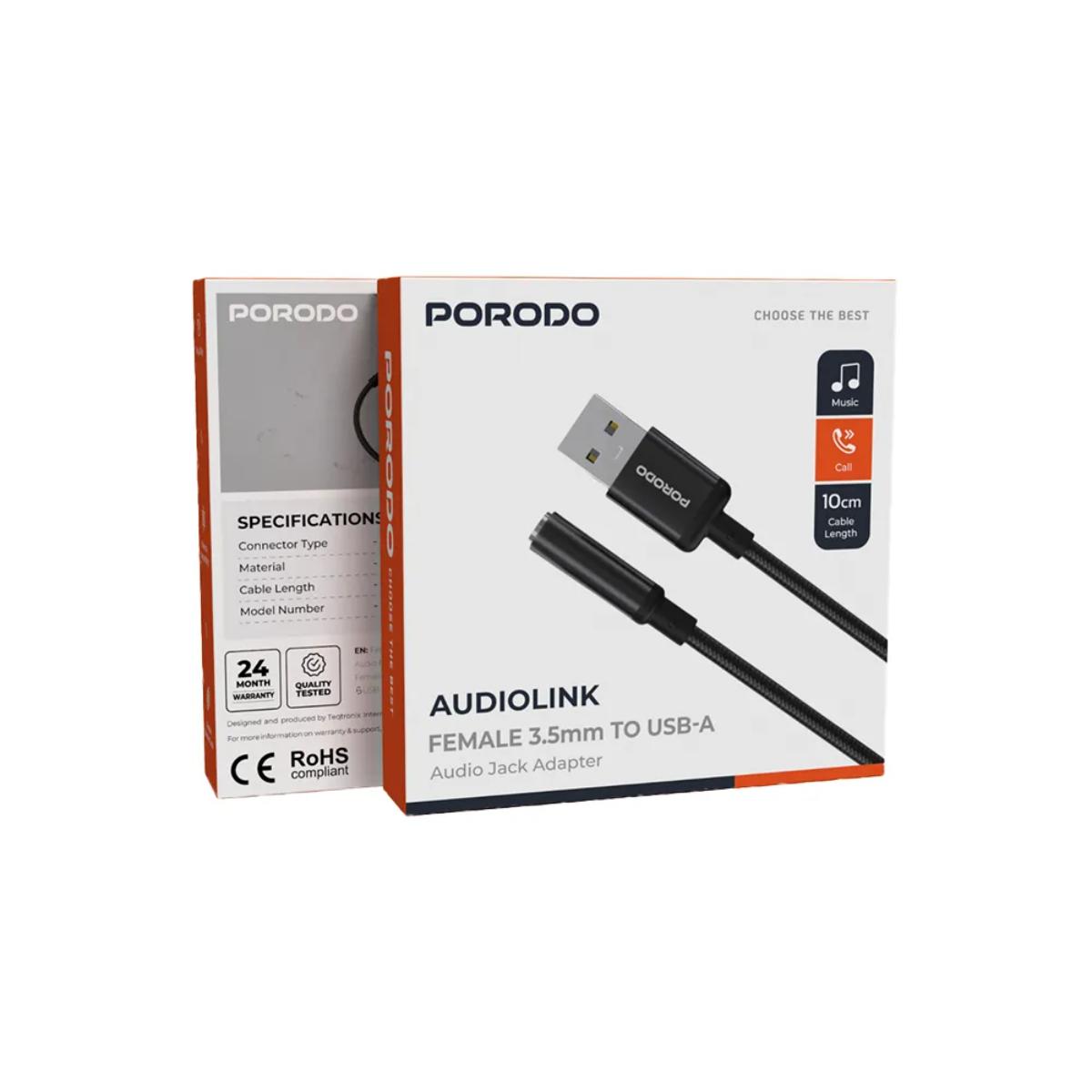 Porodo Braided USB-A to 3.5mm Aux Adapter