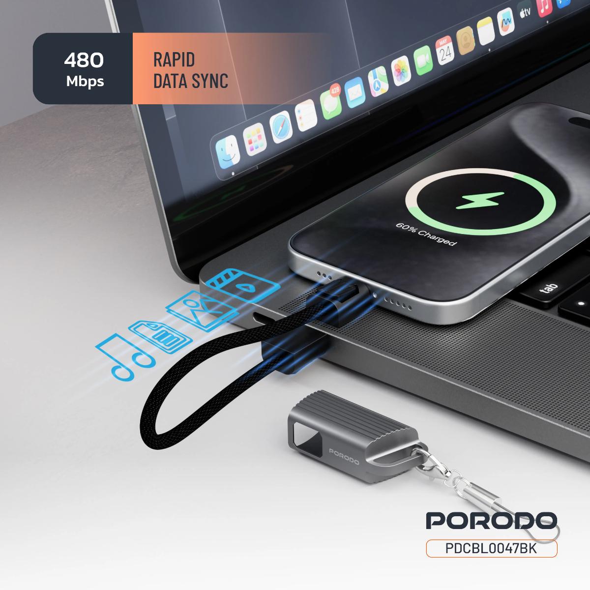 Porodo Chargeloop Keychain USB-C Cable (60W)