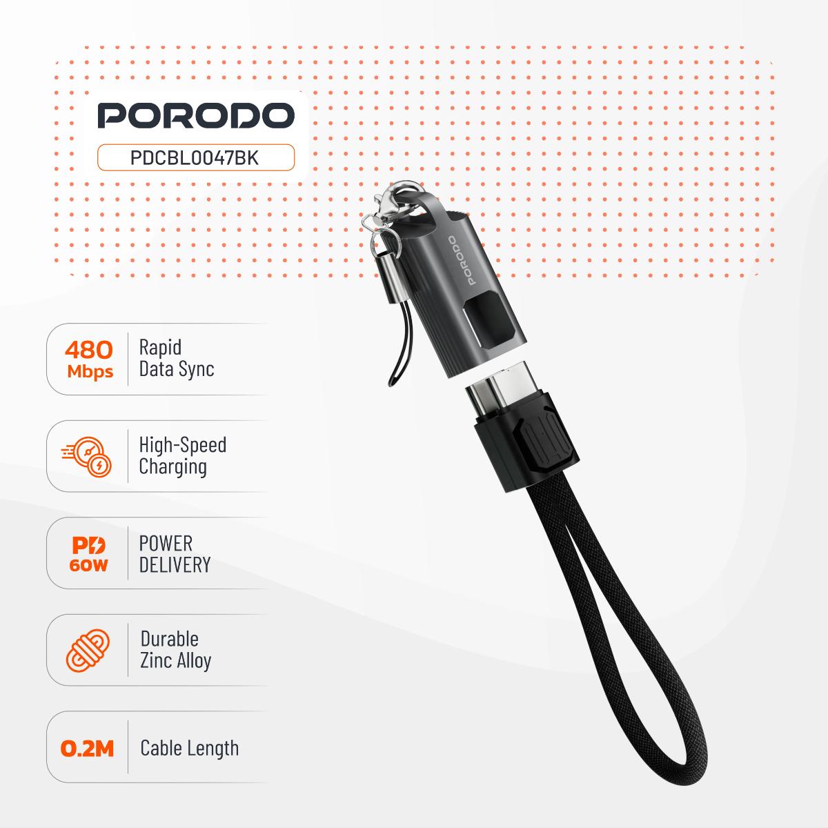 Porodo Chargeloop Keychain USB-C Cable (60W)