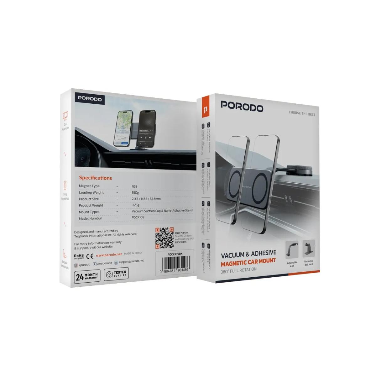Porodo Vacuum & Adhesive Magnetic Car Mount