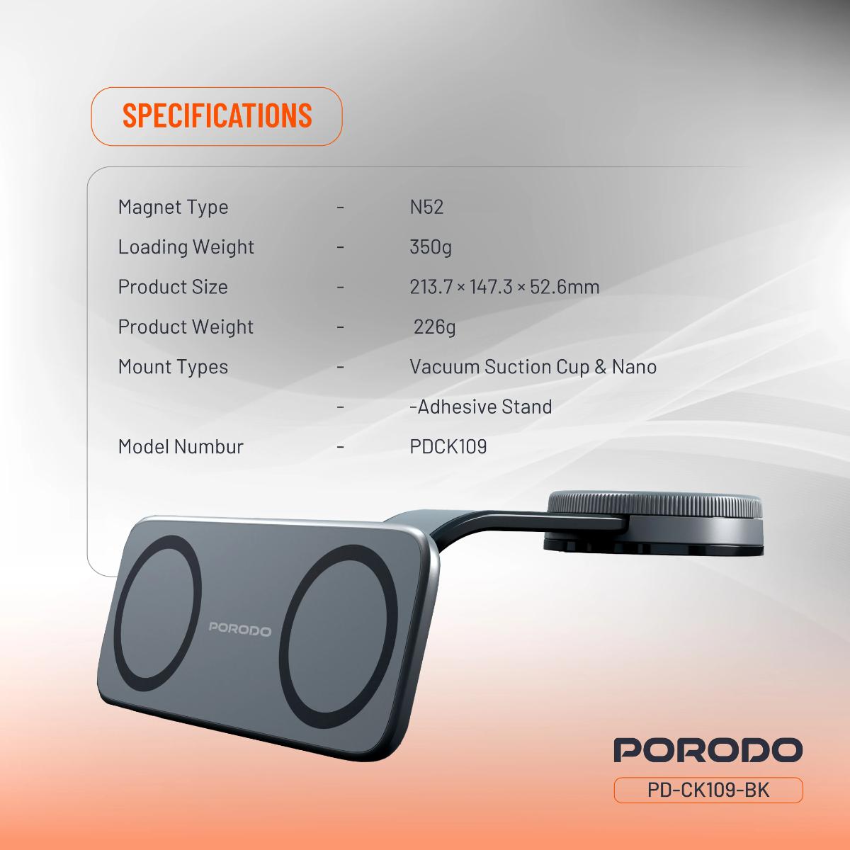 Porodo Vacuum & Adhesive Magnetic Car Mount