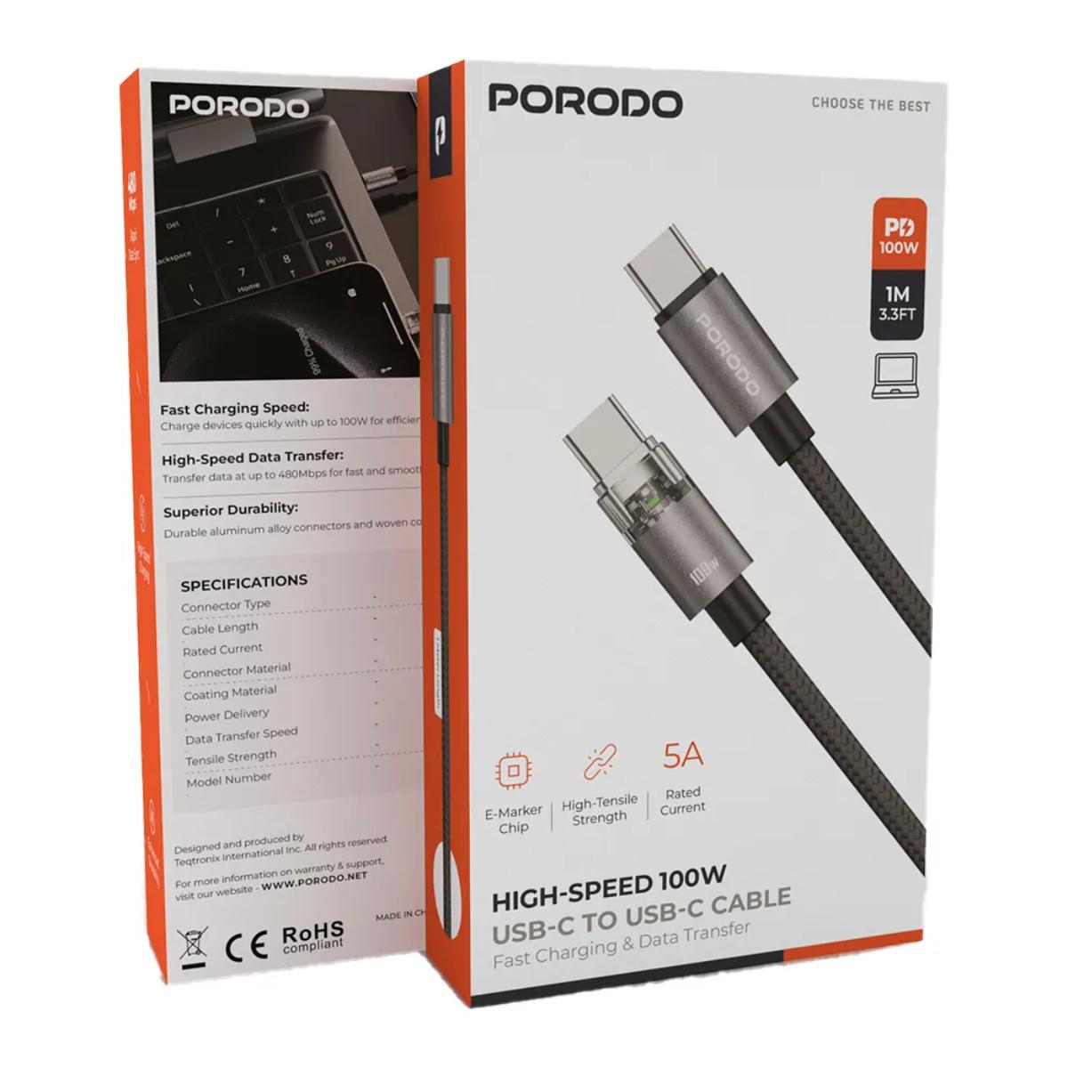 Porodo High-Speed 100W USB-C to USBC Cable