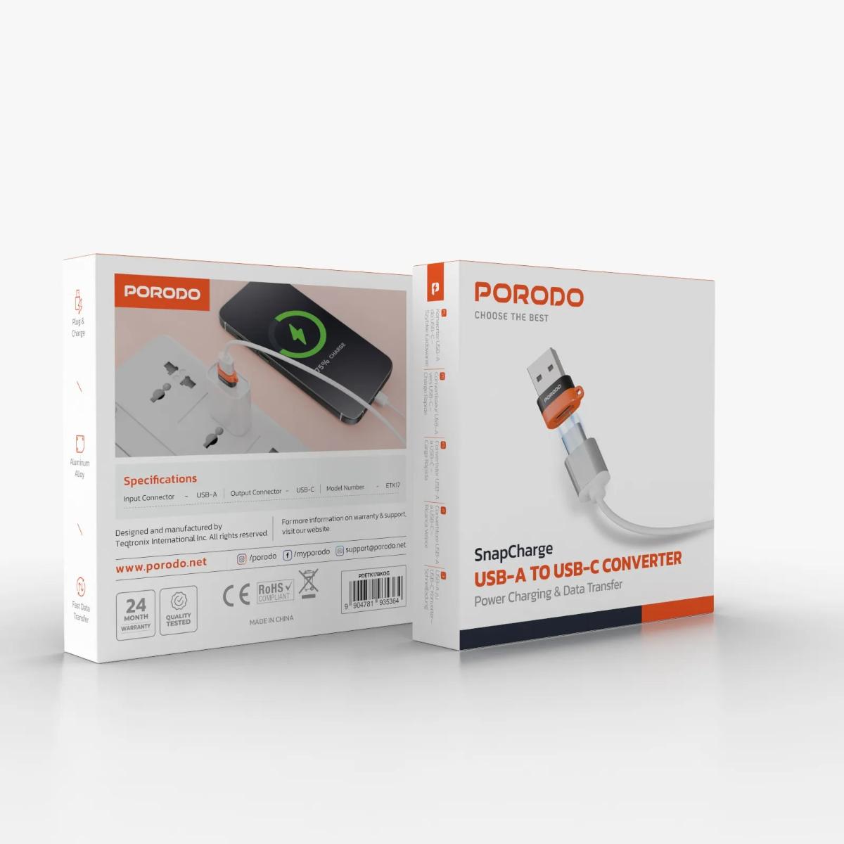 Porodo SnapCharge USB-C to USB-A Converter