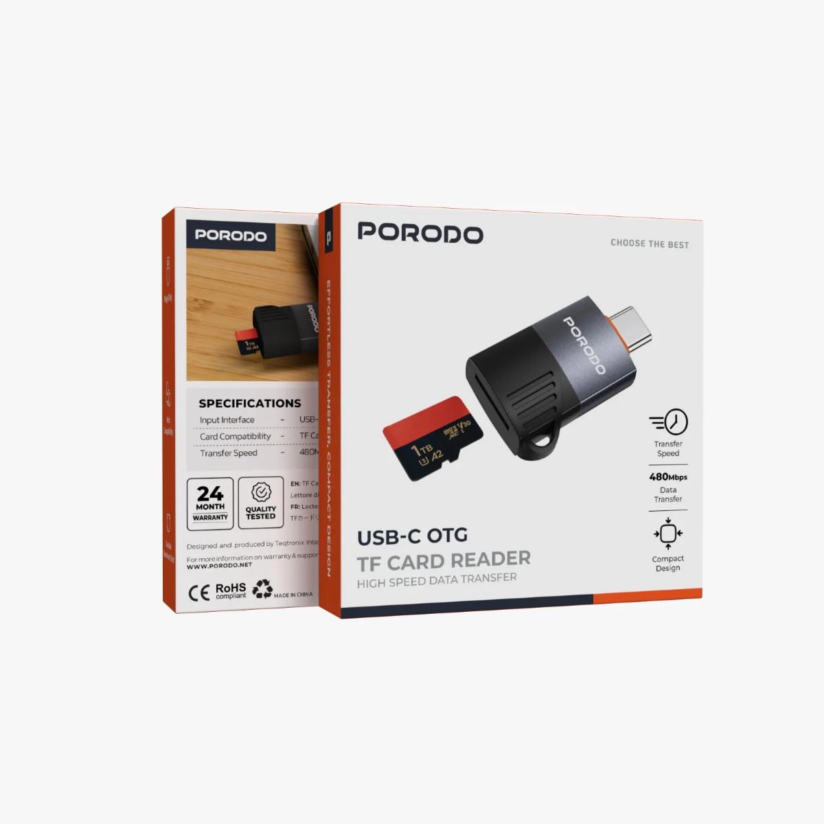 Porodo USB-C | OTG TF Card Reader