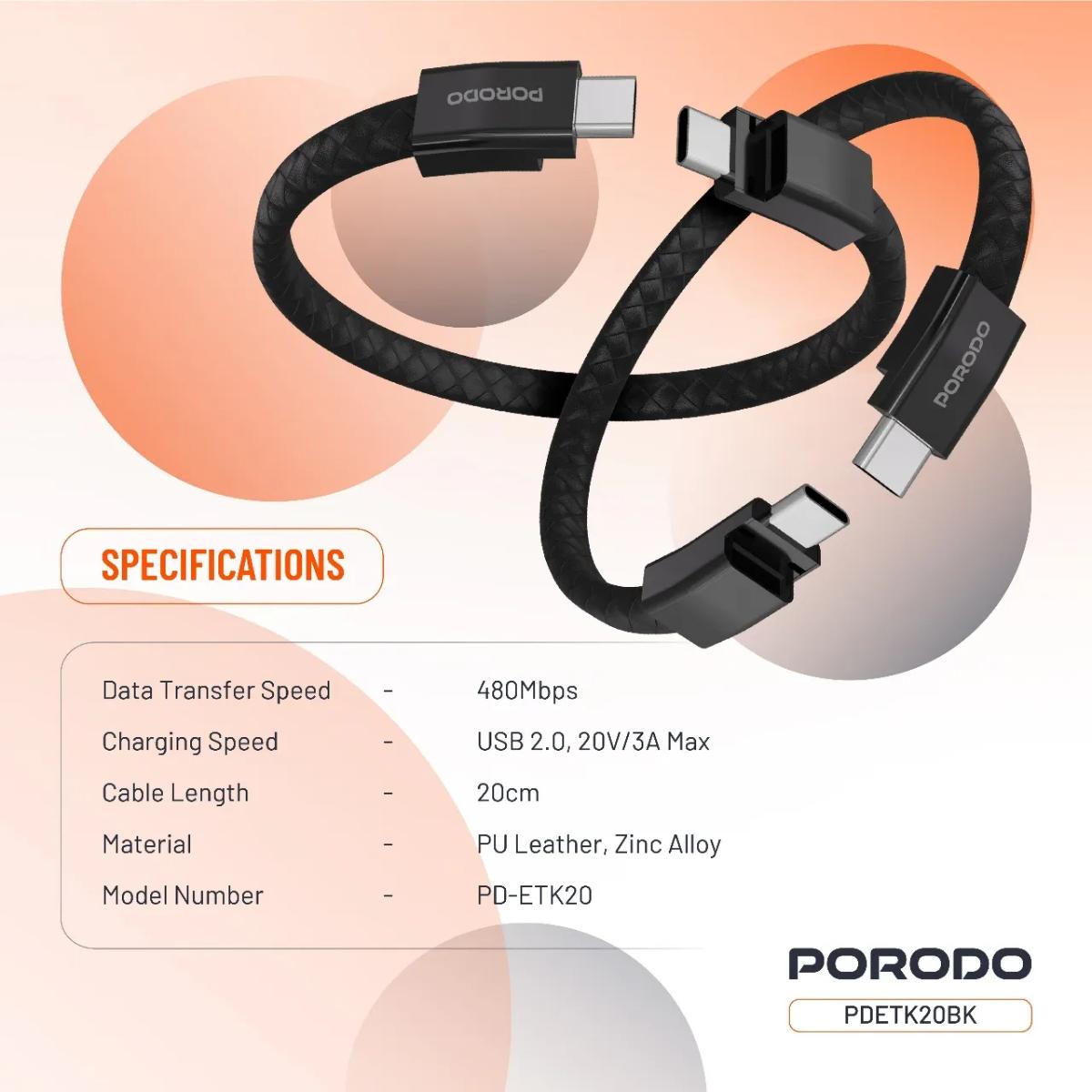 Porodo USB-C To USB-C Wristband Cable