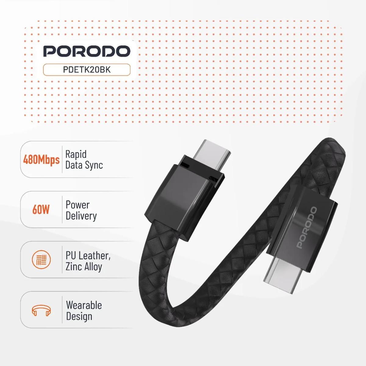 Porodo USB-C To USB-C Wristband Cable