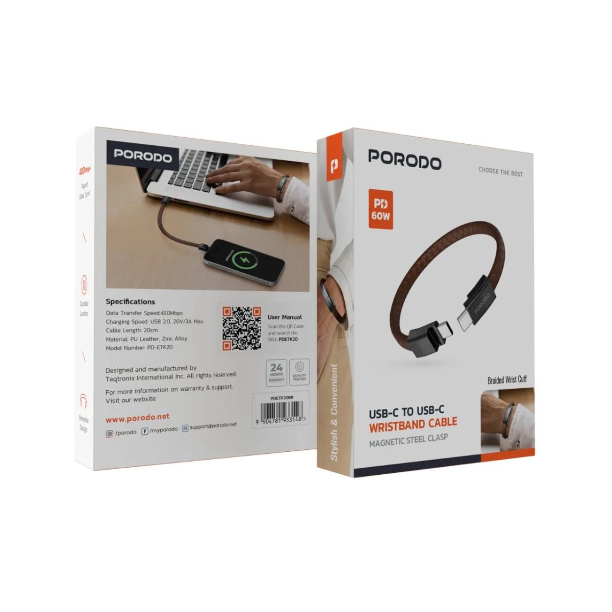 Porodo USB-C To USB-C Wristband Cable