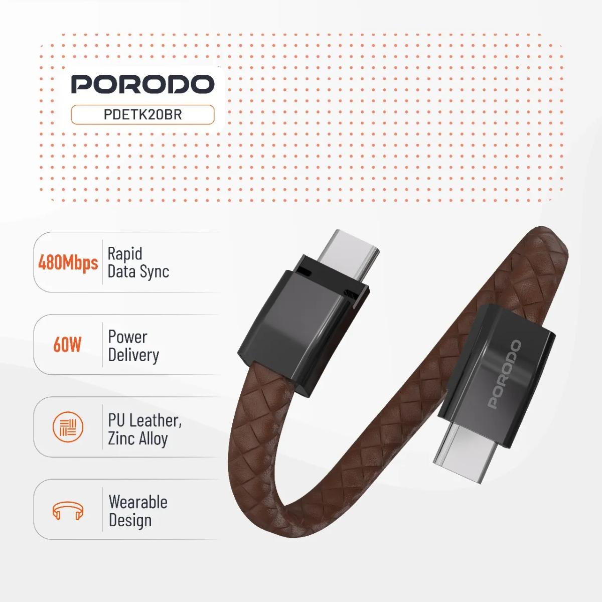 Porodo USB-C To USB-C Wristband Cable