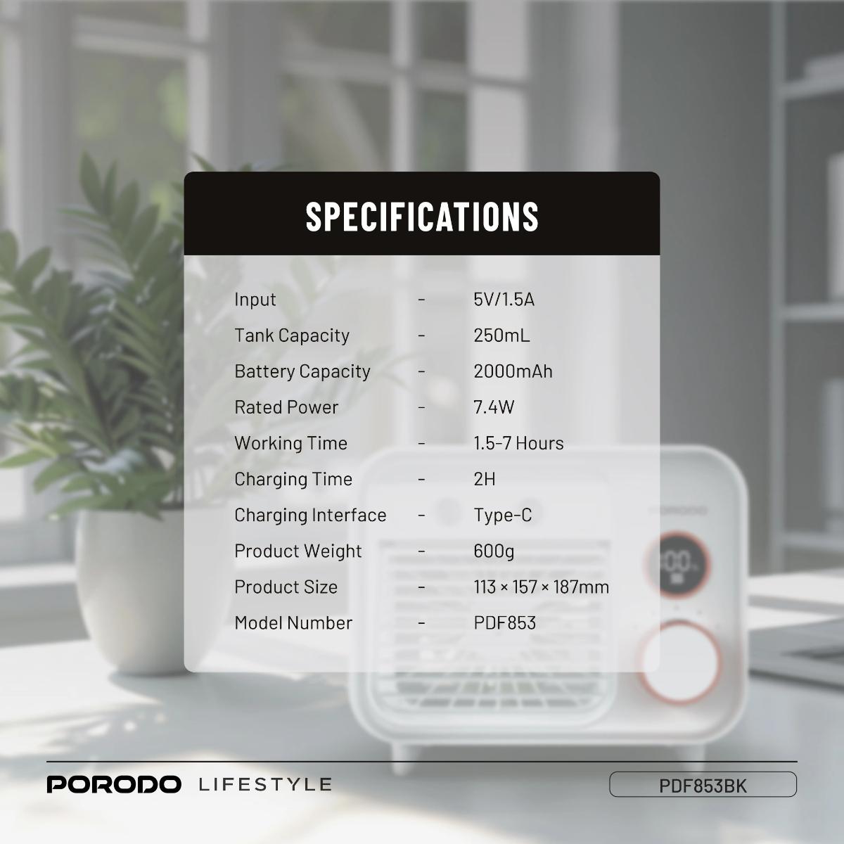 Porodo  Mini Mist Fan Desktop Air Cooler