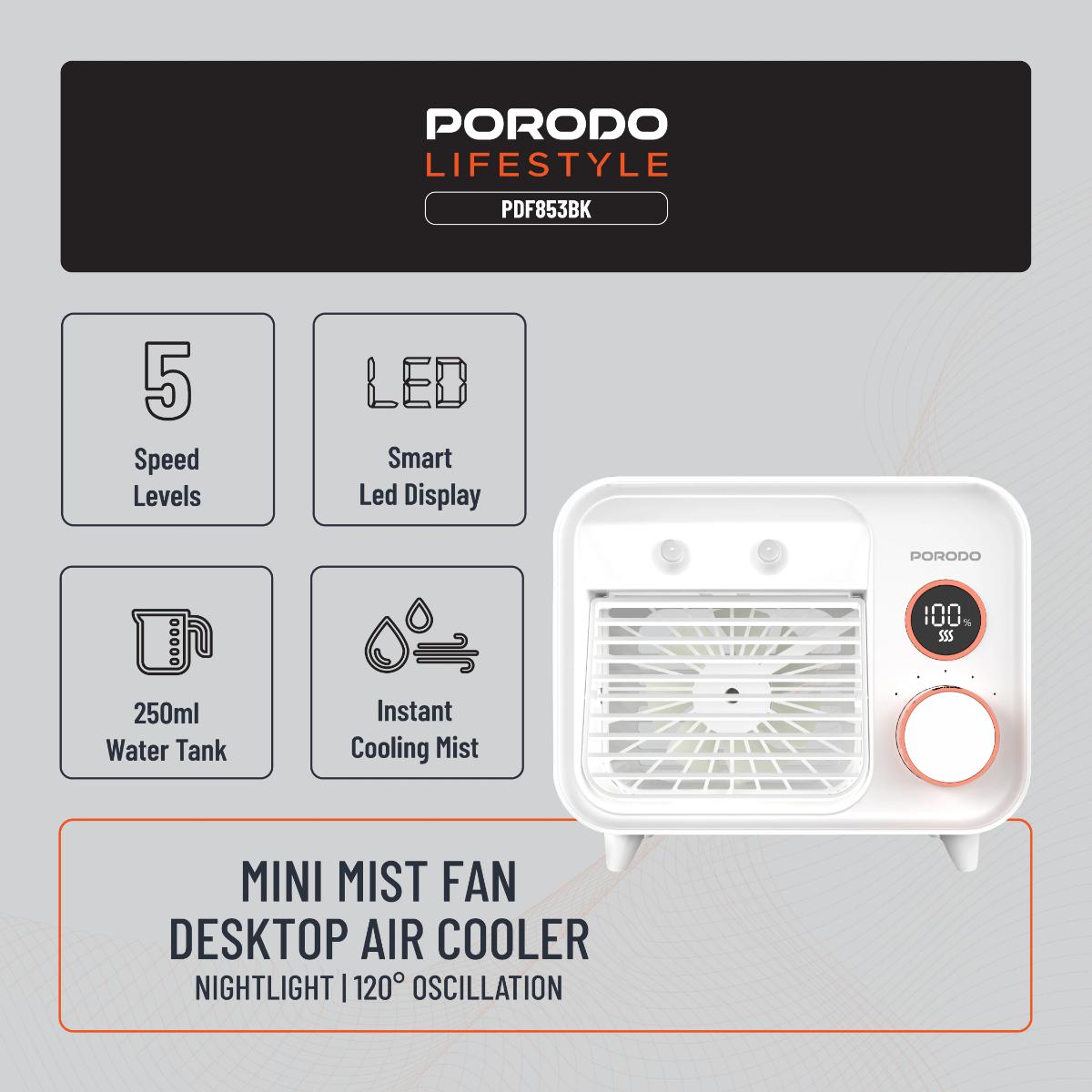 Porodo  Mini Mist Fan Desktop Air Cooler