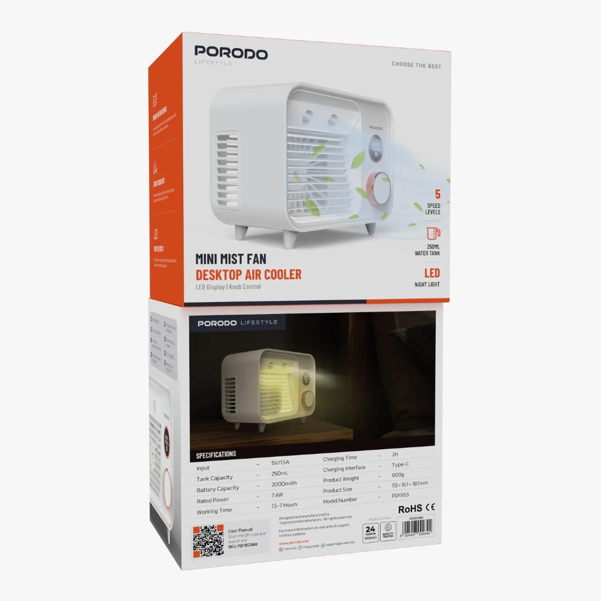 Porodo  Mini Mist Fan Desktop Air Cooler