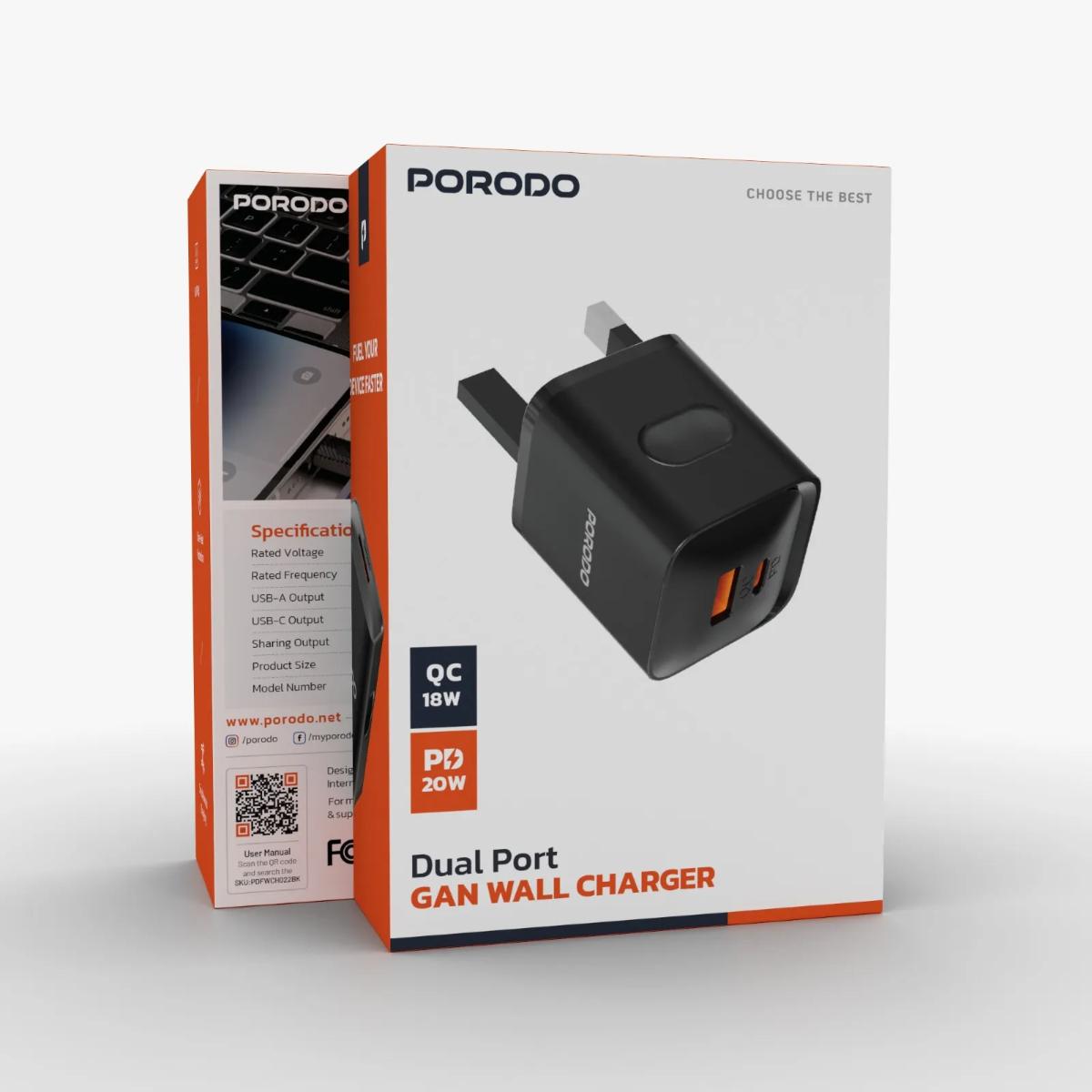 Porodo Dual port Wall Charger UK