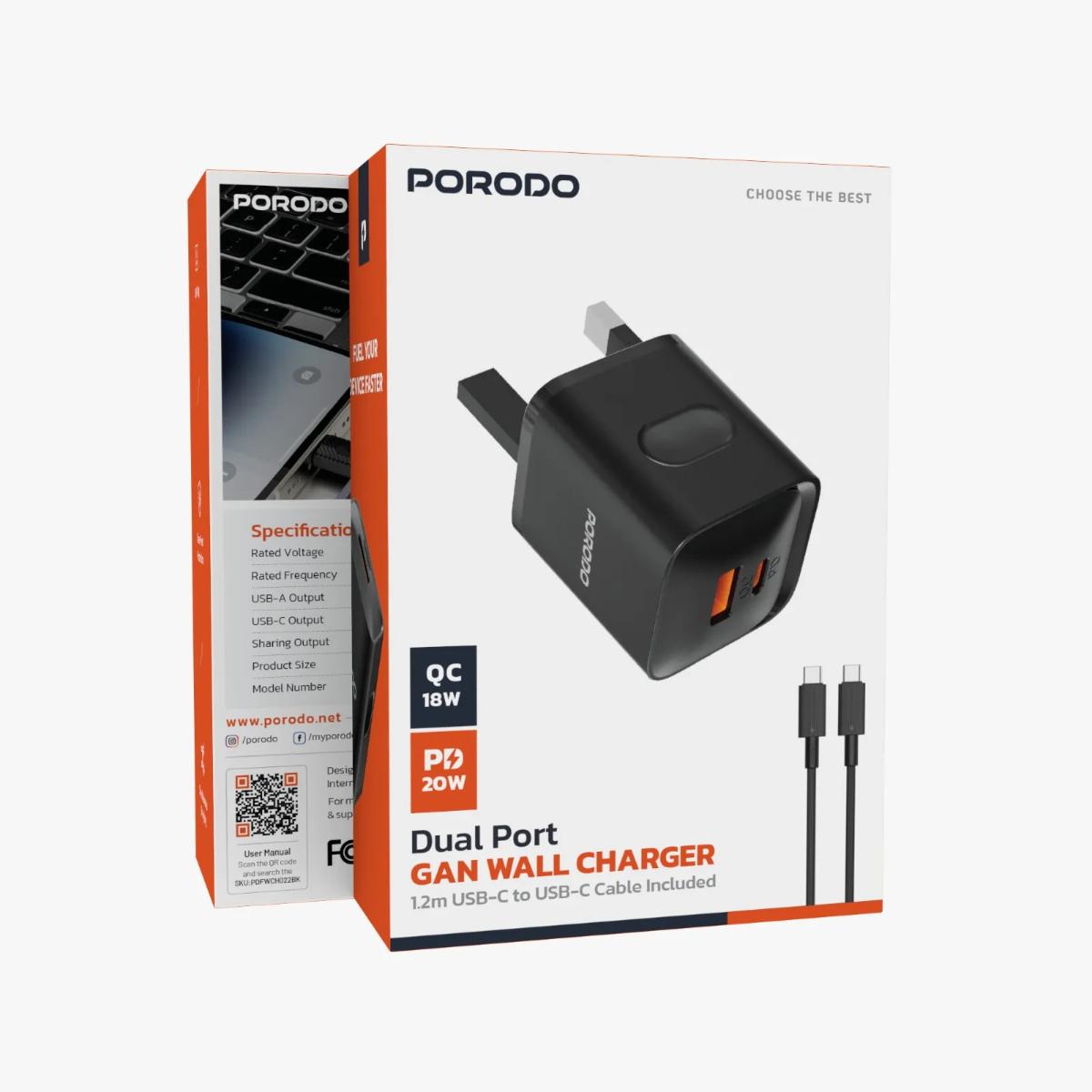 Porodo Dual port Wall Charger UK