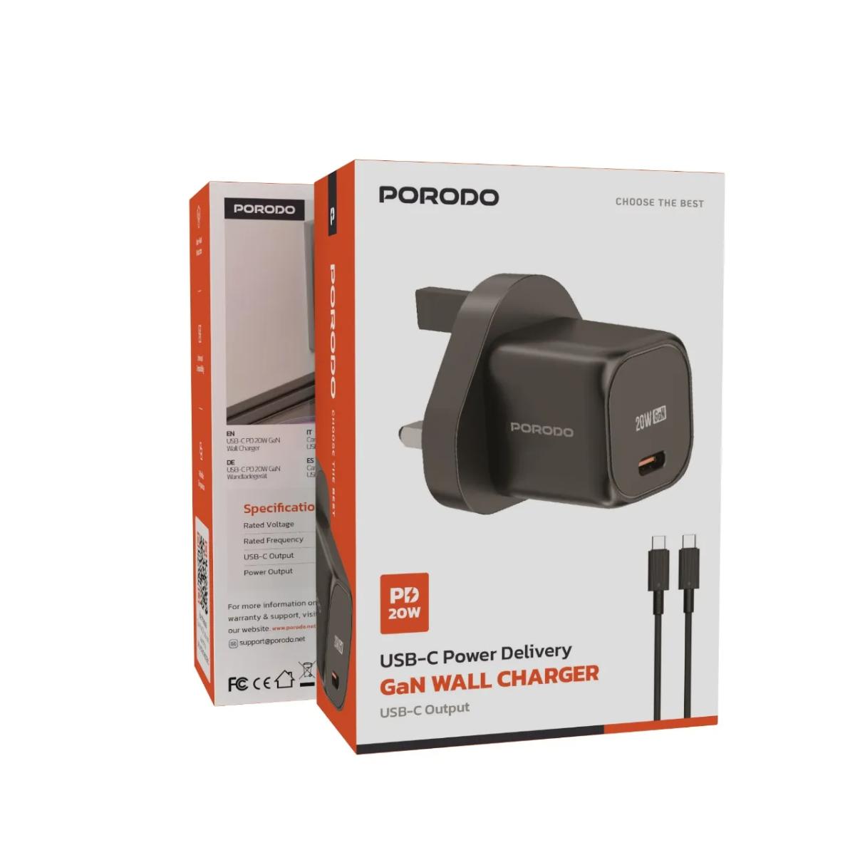 Porodo USB-C Power Delivery GaN Wall Charger UK