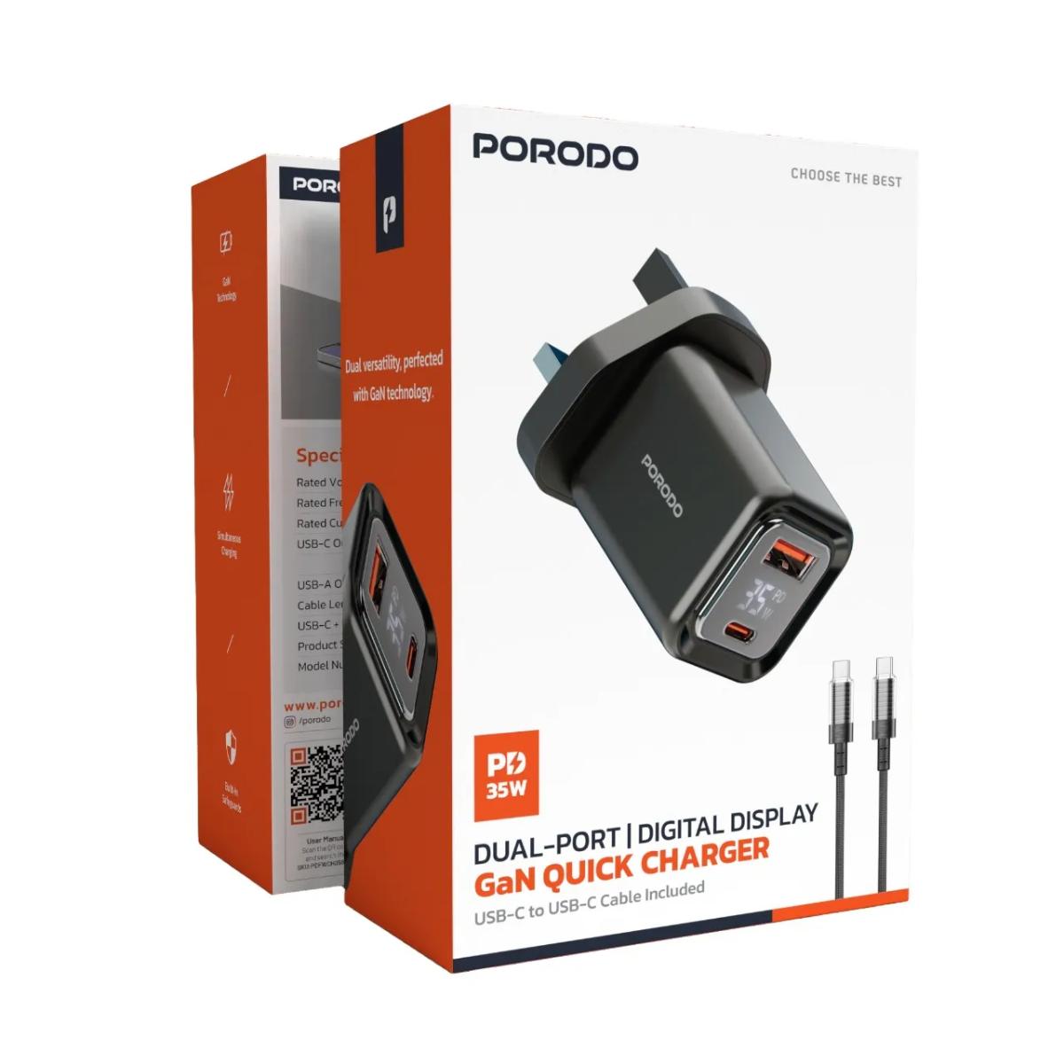 Porodo Dual-Port | Digital Display Quick Charger