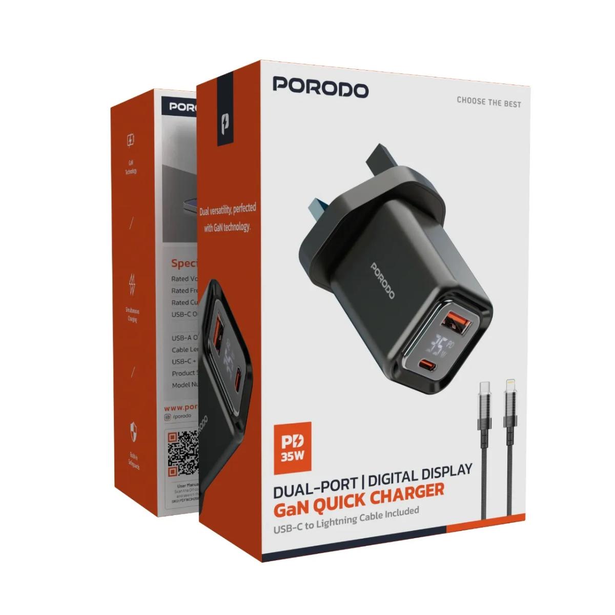 Porodo Dual-Port | Digital Display Quick Charger