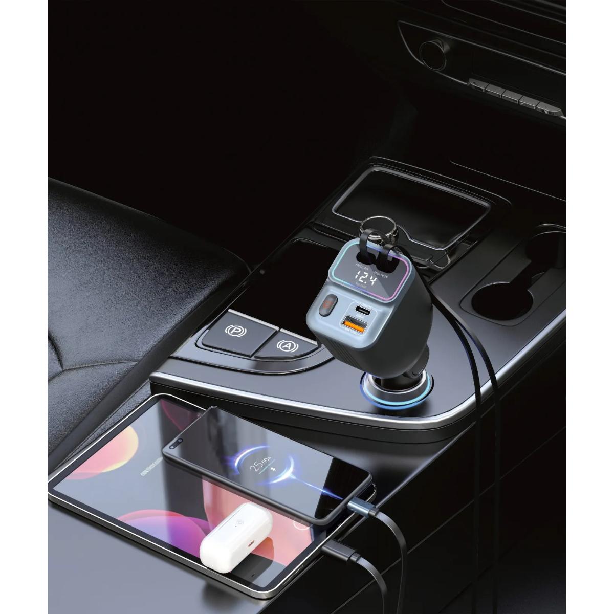 Porodo 65W Car Charger Dual  Retractable Cable